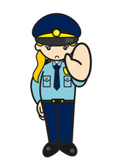 ストップのポーズをする白人女性警察官