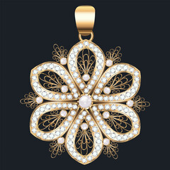 Illustration of gold jewelry pendant pendant with precious stones