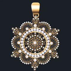 Illustration of gold jewelry pendant pendant with precious stones