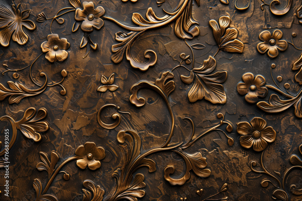 Poster bronze antique floral pattern art background image. created with generative ai technology.