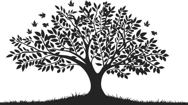 Ilustration of silhouette tree with leaves. flat vector