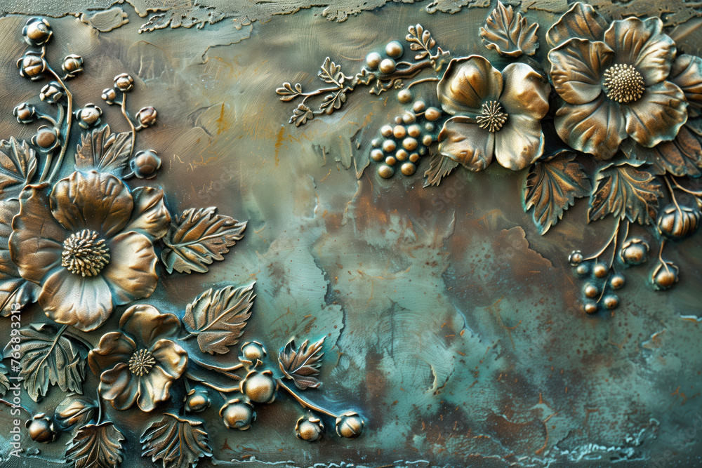 Aufkleber oxidized bronze antique floral pattern art background image. created with generative ai technology.