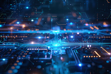 Blue science fiction space scene illustration, technology background material concept