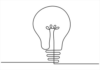 Continuous one line drawing of light bulb out line vector art illustration 