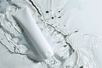 Cosmetic product splashed in the water. Mock-up for luxury cosmetic care products.
