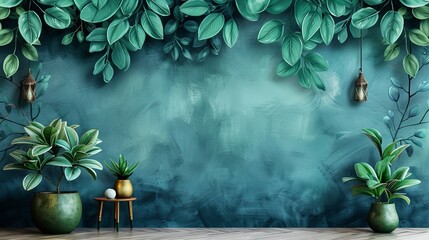 Artistic background. Retro, nostalgic, golden brushstrokes. Textured background. Oil on canvas. Abstract leaves, green, gray, wallpaper, poster, card, mural, carpet, hanging, print.