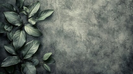 The abstract background has retro, nostalgic, golden brushstrokes. Textured background with floral leaves, green, gray, wallpaper, poster, card, mural, carpet, hanging, and print. - obrazy, fototapety, plakaty