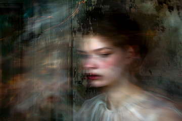 Close up face of a women in a mood, concept of mental health issues. Cinematic portreit of young women ai generated