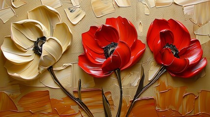An abstract painting with metal elements, a texture background, flowers and plants, and an abstract painting with metal elements. - obrazy, fototapety, plakaty