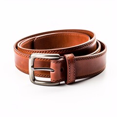 Brown Leather Belt on white background