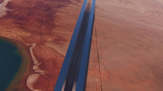 The Line - Top aerial drone view of the city of the future. Neom in Tabuk. Saudi Arabia