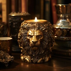 An exquisite lion-shaped candle holder with intricate detailing