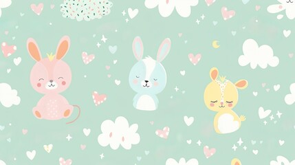 Obraz na płótnie Canvas A sweet cartoon pastel background with adorable animals and hearts