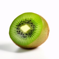 A vibrant green kiwi fruit placed on a pure white background