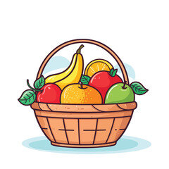 a basket of fruit with a basket of fruit and a picture of a banana.