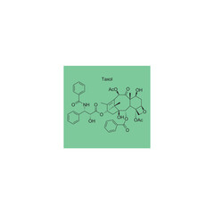Taxol skeletal structure diagram.Diterpenoid compound molecule scientific illustration on green background.