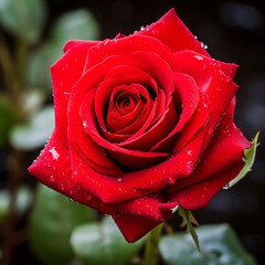 Single red rose, petals delicately unfurling. Soft, diffused light accentuates its beauty