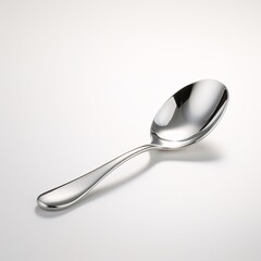 A shiny silver spoon placed on a white saucer