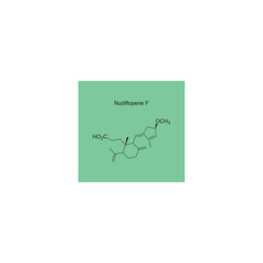 Nudiflopene F skeletal structure diagram.Diterpenoid compound molecule scientific illustration on green background.