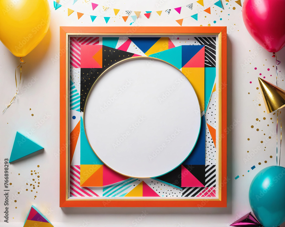 Poster holiday frame with abstract geometric patterns. Generative AI