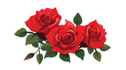 Red Roses flat vector isolated on white background 