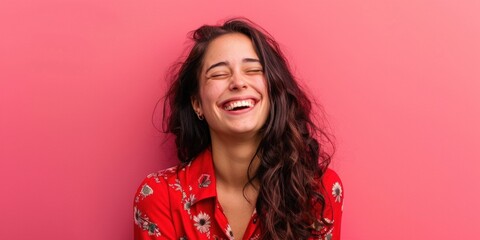 Joyful South American Woman Smiling - obrazy, fototapety, plakaty