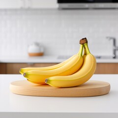 Ripe yellow banana placed on a clean white countertop