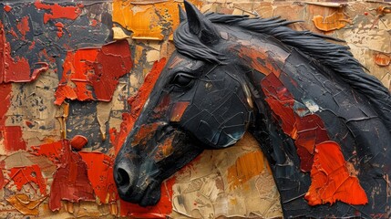 Abstract painting with metal components, texture background, animals, horses, etc. - obrazy, fototapety, plakaty