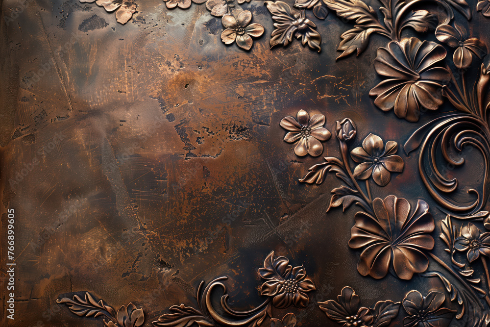 Poster bronze antique floral pattern art background image. created with generative ai technology.