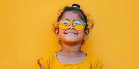 Smiling South Asian Child in Yellow - obrazy, fototapety, plakaty