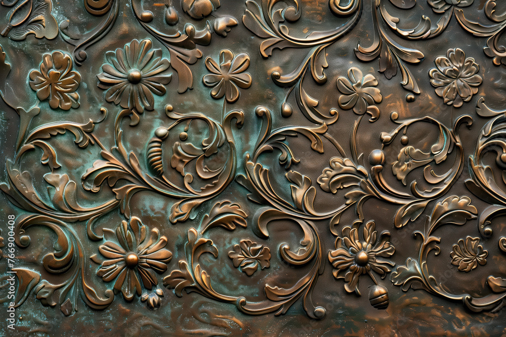 Poster oxidized bronze antique floral pattern art background image. created with generative ai technology.