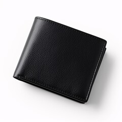 Compact black wallet lying flat on a clean white surface - obrazy, fototapety, plakaty