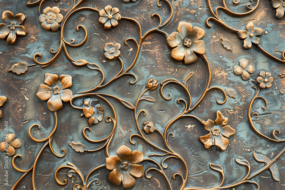 Poster oxidized bronze antique floral pattern art background image. created with generative ai technology.