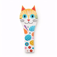 A cat-shaped bookmark with whimsical cat graphics on a bright white surface