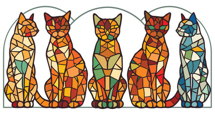 Stained glass window cats flat vector isolated on white