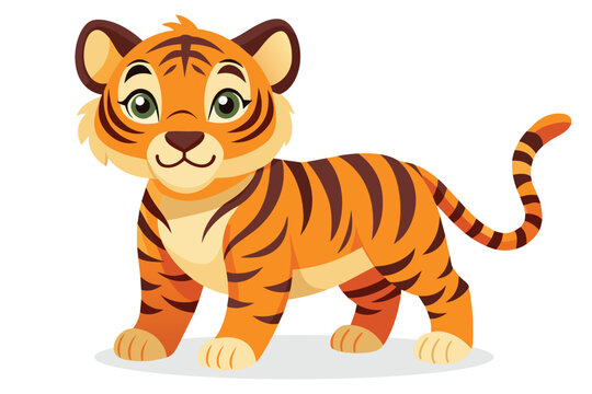  Baby tiger Animal flat vector illustration on white background