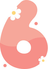 Illustration of cute pastel pink numbers with white flower decorations for kids, number six.