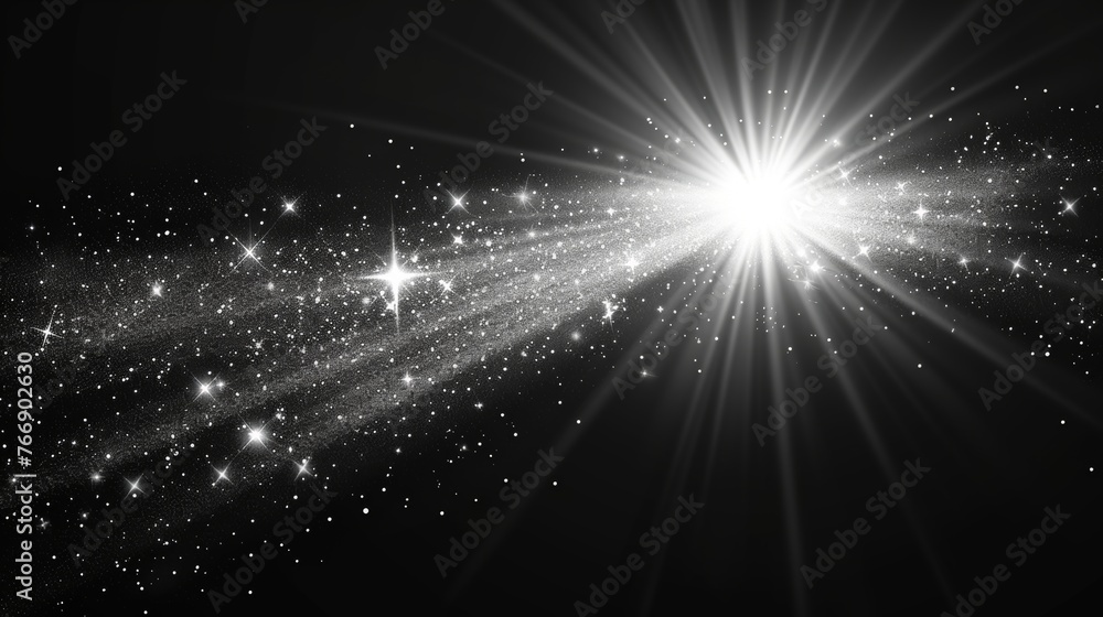 Poster Magic white rays glow light effect isolated on transparent background. Christmas design element. Star burst with sparkles.