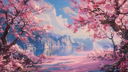 Pink Flowers Adorning a Lush Landscape - Powered by Adobe