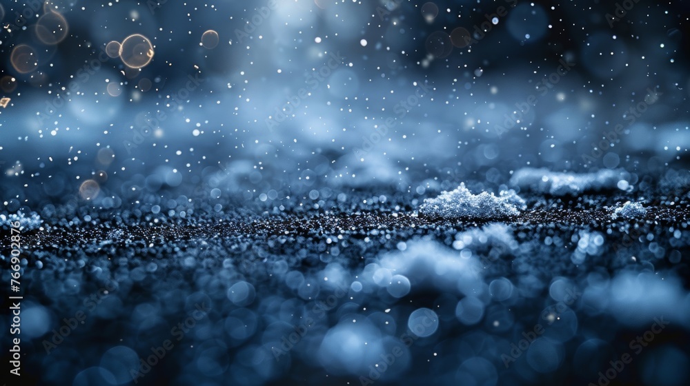 Poster bokeh texture with snow on black background