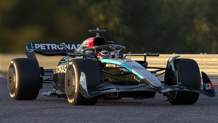 Fototapeta premium Mercedes W-15 F1 2024 Formula One car on track