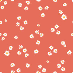 Seamless pattern with small white flower on red background vector. 