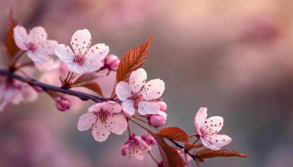 Piękne różowe kwiaty Wiśni japońskiej, tapeta, dekoracja. Generative AI