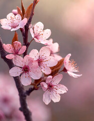 Piękne różowe kwiaty Wiśni japońskiej, tapeta, dekoracja. Generative AI - obrazy, fototapety, plakaty
