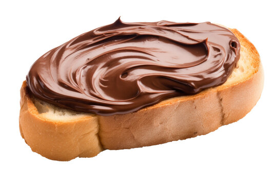 Slice of bread with chocolate swirl cream isolated on white background