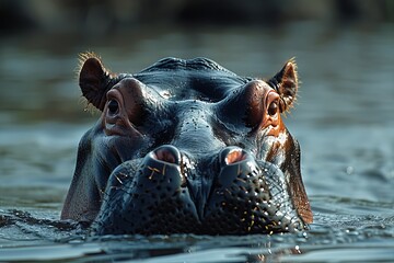 Hippopotamus: Enormous Size and Semi-Aquatic Herbivores - obrazy, fototapety, plakaty