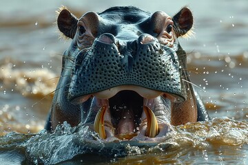 Hippopotamus: Enormous Size and Semi-Aquatic Herbivores - obrazy, fototapety, plakaty