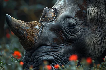 Zelfklevend Fotobehang Rhinoceros: Horned Giants Among the Most Endangered Species © desinko