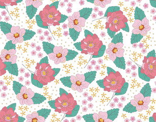Sweet Floral seamless groovy pattern in retro style. Vintage  moodd ,Hand drawn pastel blossom Vector illustration