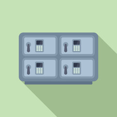 Deposit digital room box icon flat vector. Bank security room. Cash safety store